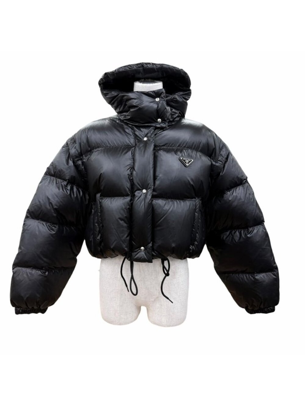 Prada Triangle Logo Cropped Convertible 2-Way Down Vest Black 38
